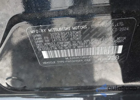 2024 Mitsubishi Mirage Es/Le из США, поврежденный, VIN ML32AUHJ5RH035581